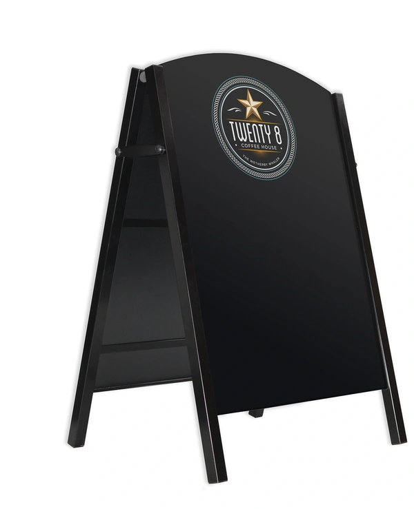  Premier A - Board Satin Black Frame With Hpl Chalkboard Panels Showing Coffee Artwork